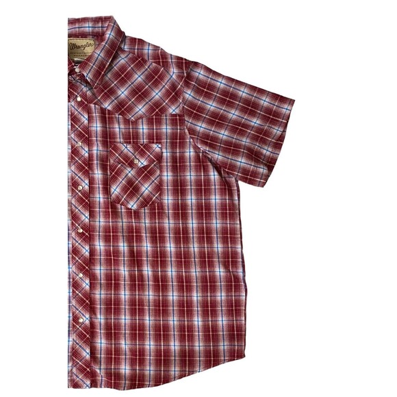 Wrangler Western Red Plaid Pearl Snap Cowboy Shirt Short Sleeve Mens Size 2XL - Picture 9 of 12